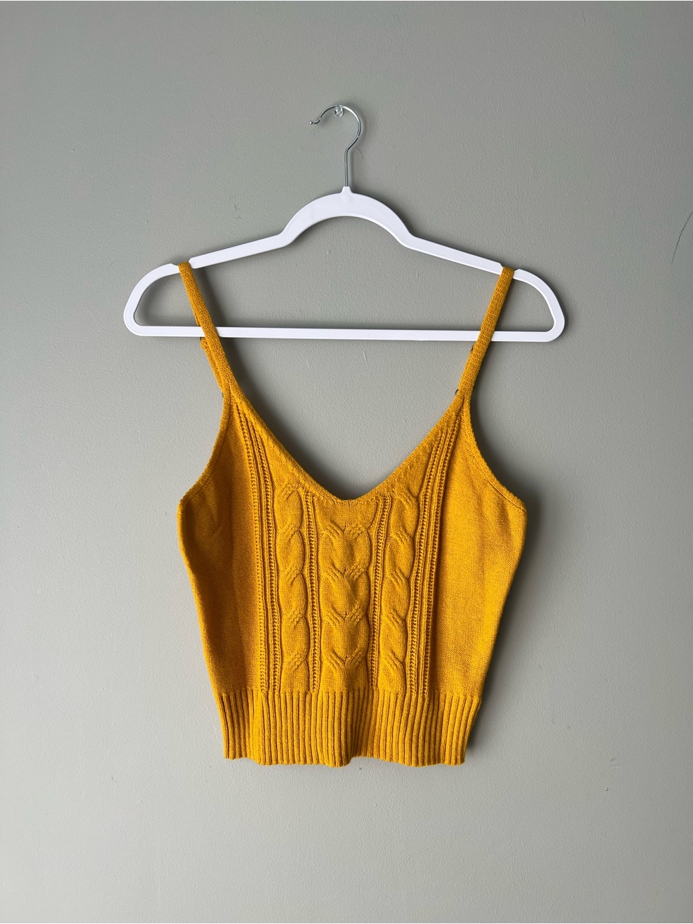 Hem & Thread Cable Knit V-Neck Crop Camisole - Mustard Yellow